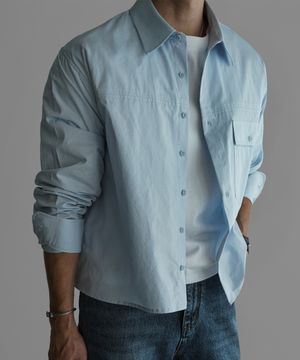 패널 원포켓 크롭 셔츠 [라이트블루]