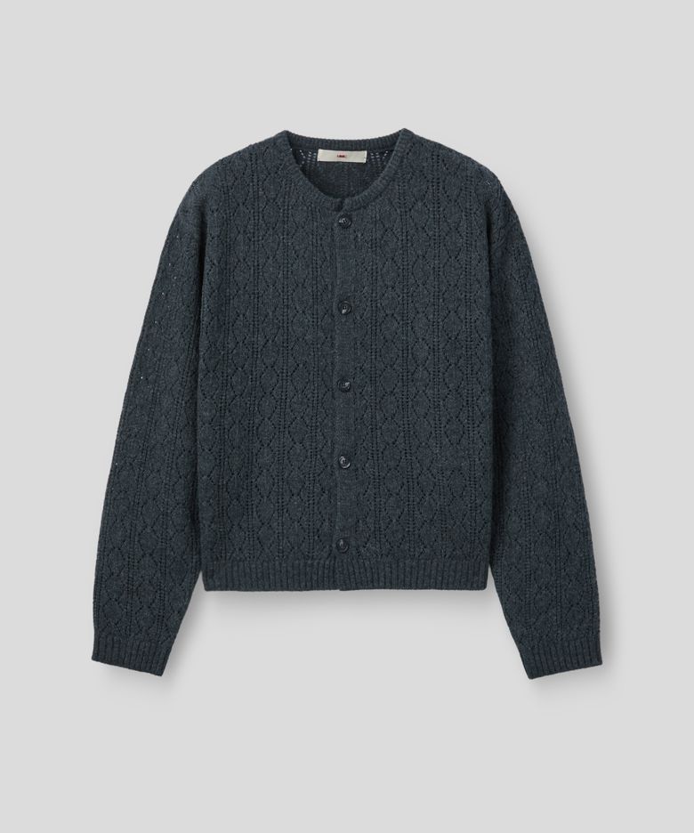 CASHMERE CROCHET CARDIGAN (CHARCOAL)