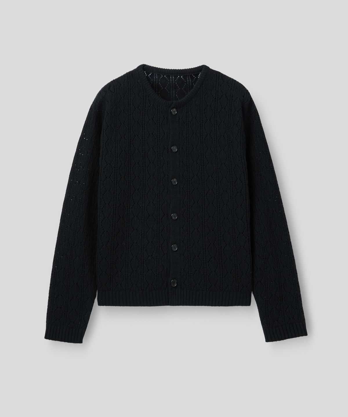 엠엠아이씨(MMIC) CASHMERE CROCHET CARDIGAN (BLACK)