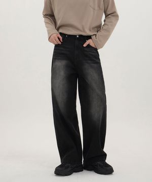 백플랩 포켓 벌룬핏 와이드 데님 팬츠 유니섹스 (블랙)