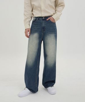 백플랩 포켓 벌룬핏 와이드 데님 팬츠 유니섹스 (중청틴)