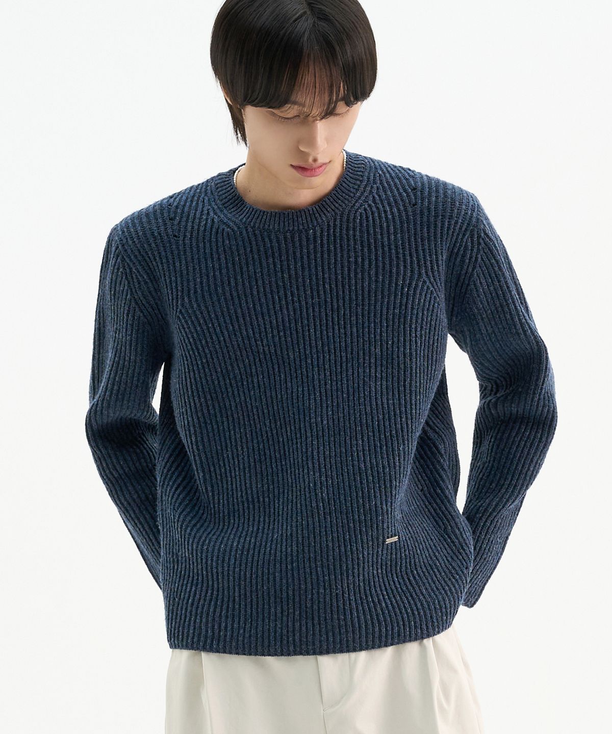 트립르센스(TRIP LE SENS) 울 믹스드 컬러 크롭 라운드 니트_네이비 믹스