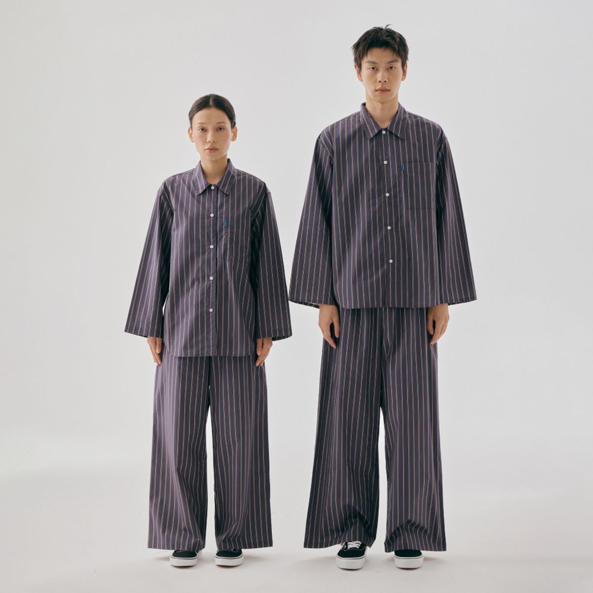 핀카(FINCA) PP 클래식 홈웨어 파자마 셋업_고목 스트라이프 퍼플 2Sizes