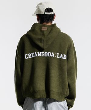 씨엘 워싱 그래픽 자카드 후드 니트 카키