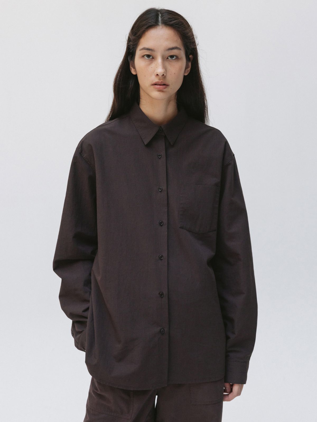 모이아(MOIA) washed plain shirt (french roast)