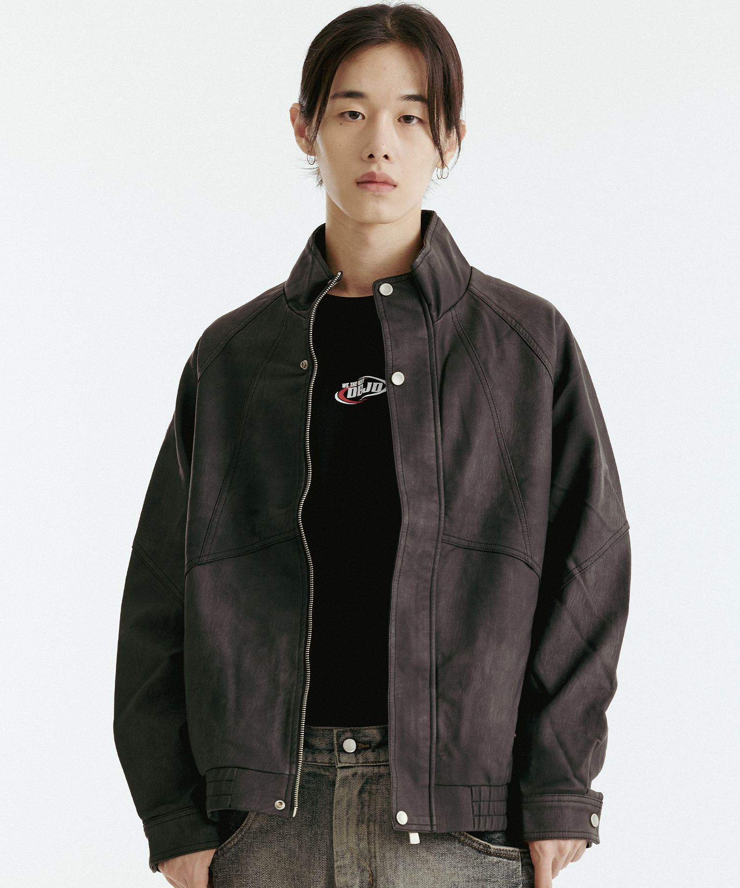 【blank】Hide Inside Double Coat MUSINSA | DOUBLE JD China collar leather jacket (black)