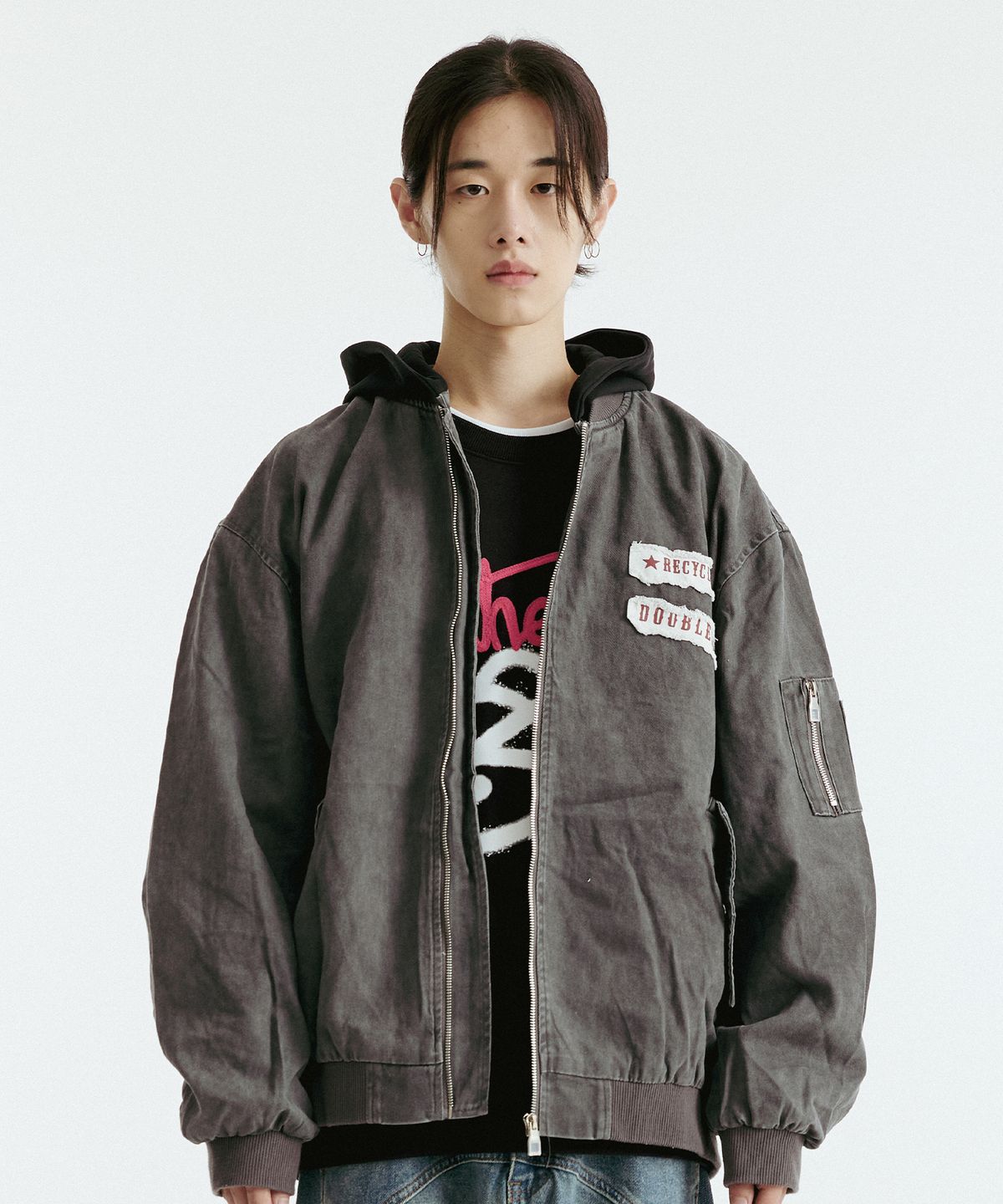 더블제이디(DOUBLE JD) 패치 레터링 MA-1 항공점퍼 (차콜)