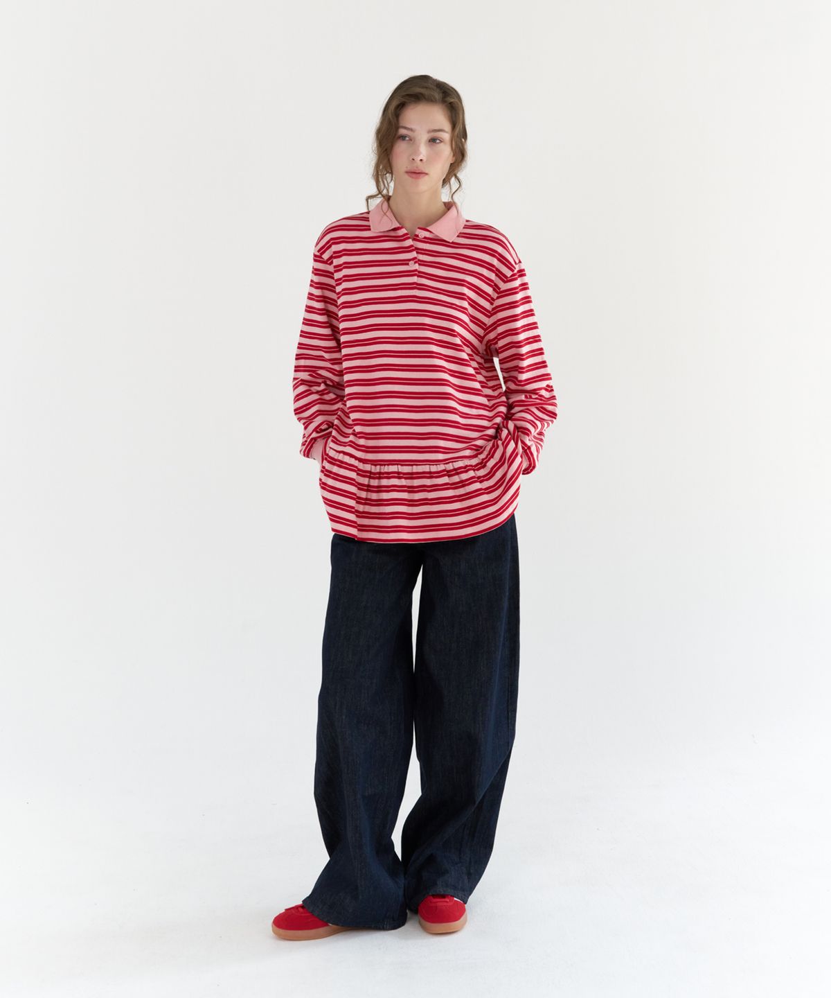 지비에이치 어패럴(GBH APPAREL) STRIPED FLARE RUGBY TOP / RED