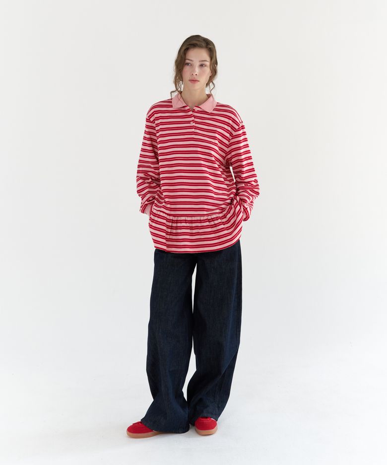 STRIPED FLARE RUGBY TOP / RED