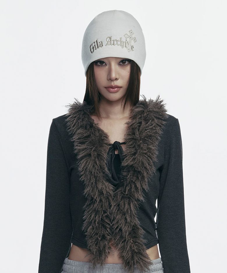 CROSS PATCHED LOGO BEANIE_IVORY