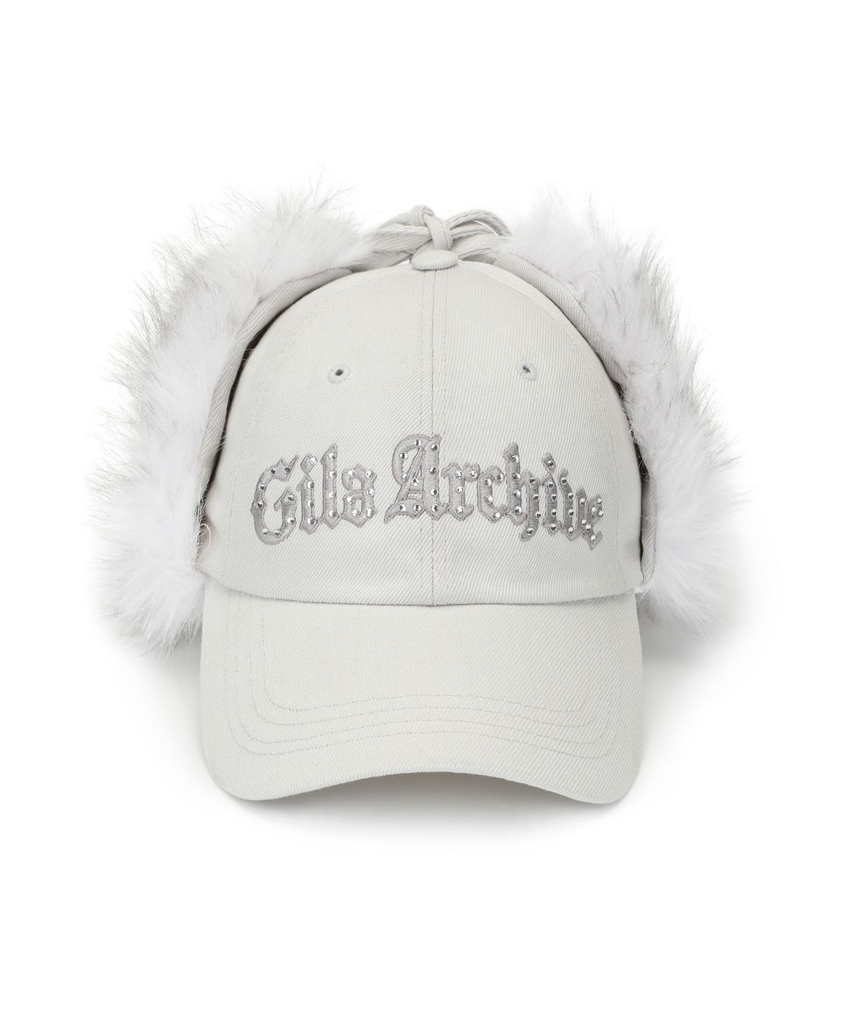 길라아카이브(GILAARCHIVE) FAUX FUR HOTFIX LOGO EARFLAP CAP_GREY