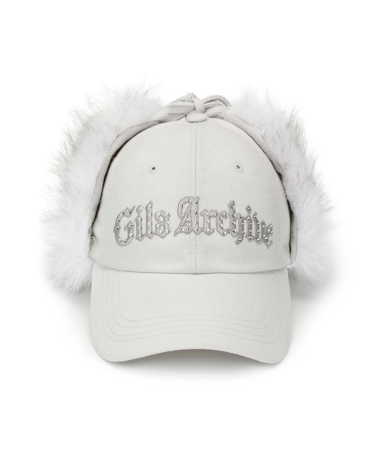 FAUX FUR HOTFIX LOGO EARFLAP CAP_GREY