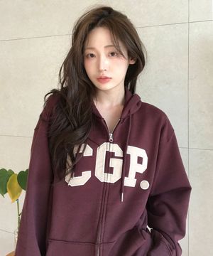 CGP 아치 로고 후드 집업_버건디