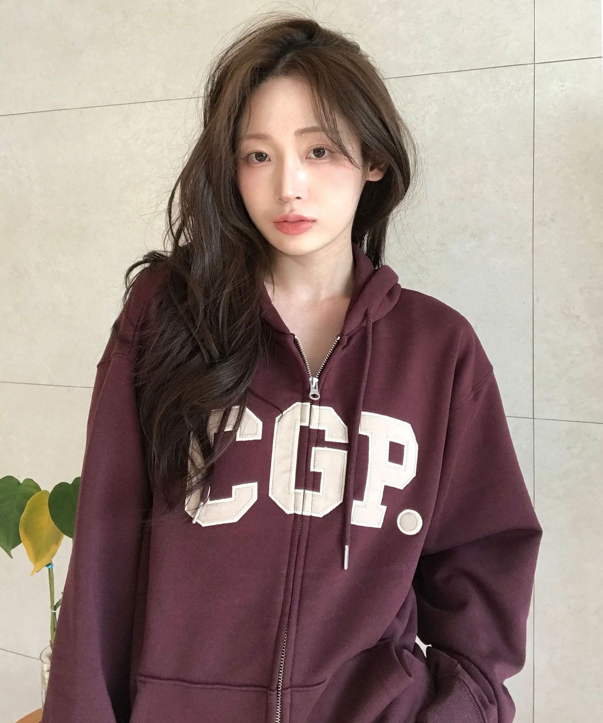 코드그라피(CGP) CGP 아치 로고 후드 집업_버건디