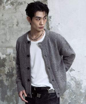 [0083] 부클 라운드 넥 가디건 - 차콜