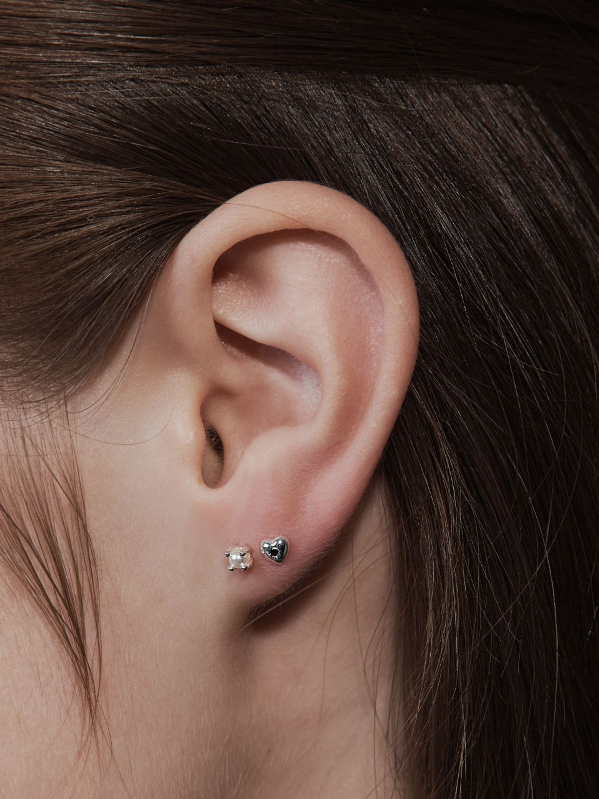 헤이(HEI) [sv925] heart & pearl dual piercing set