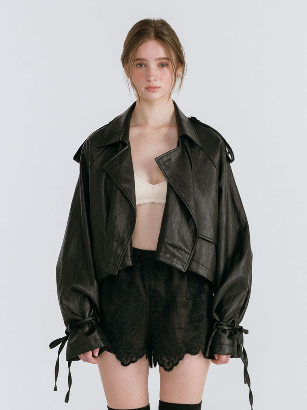 모이페어(MOIFAIRE) [연우 PICK] LEATHER STRAP TRENCH JACKET / BLACK
