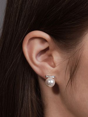 [sv925] ribbon pearl drop studs earring