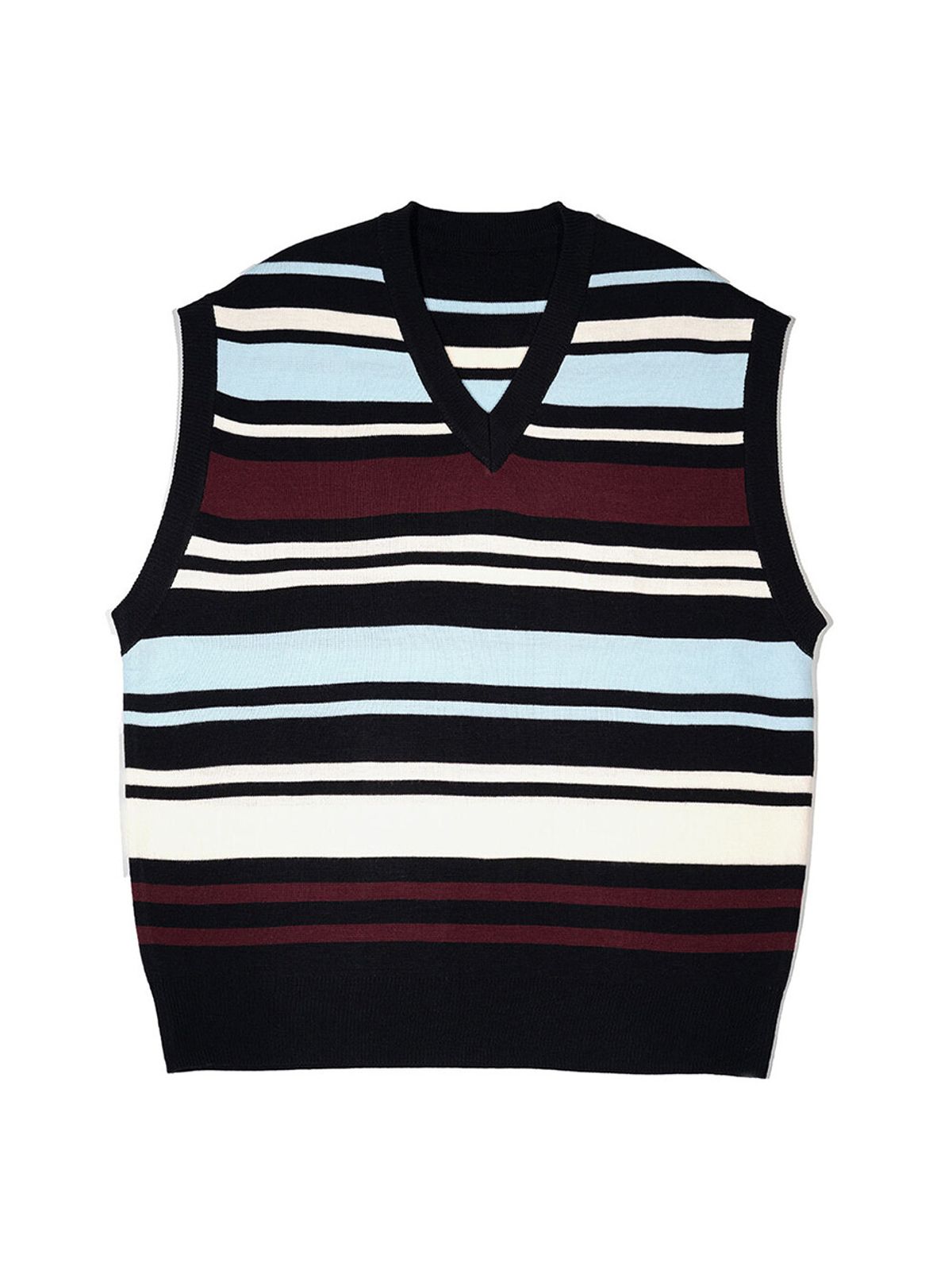 헬리오스(HELIOS) 오버핏 스트라이프 브이넥 베스트 [블랙]