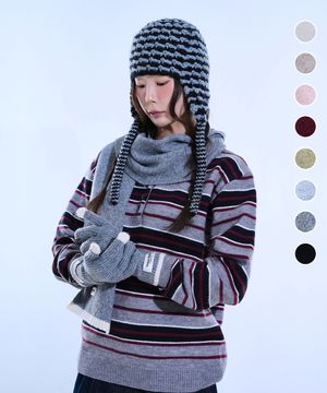 [SET] 숏 배색 머플러 & 장갑 세트 (8color)