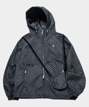 도트 패턴 자수 그래픽 하이넥 후드 바람막이 집업 윈드브레이커세트 [차콜]