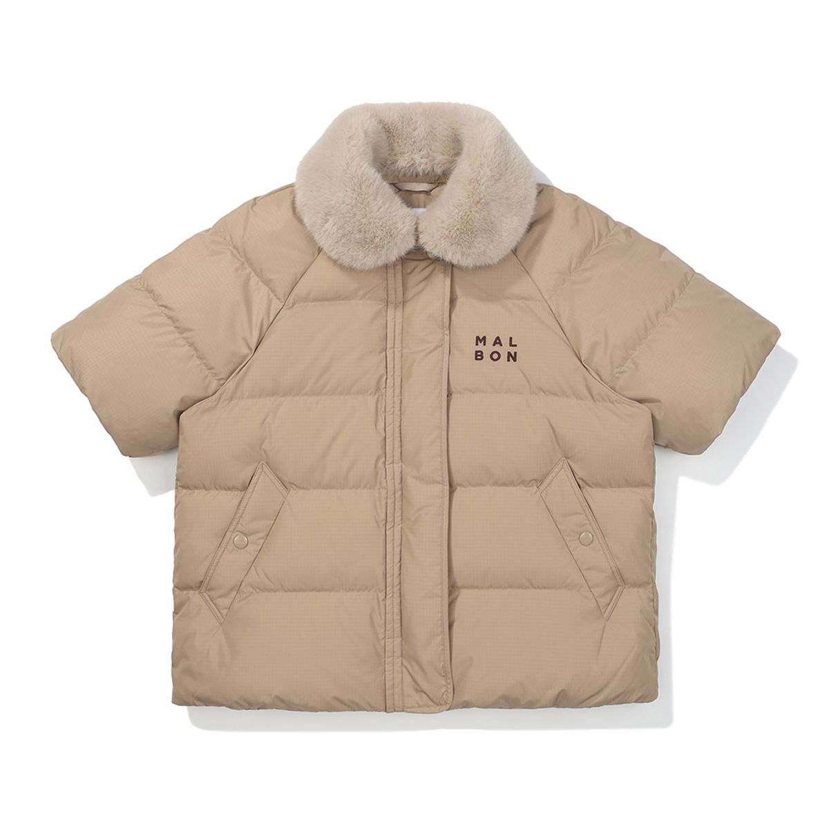 말본 골프(MALBON GOLF) 퍼 트리밍 숏 슬리브 다운 자켓 BEIGE (WOMAN)