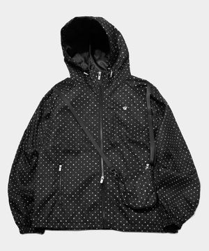도트 패턴 자수 그래픽 하이넥 후드 바람막이 집업 윈드브레이커세트 [블랙]