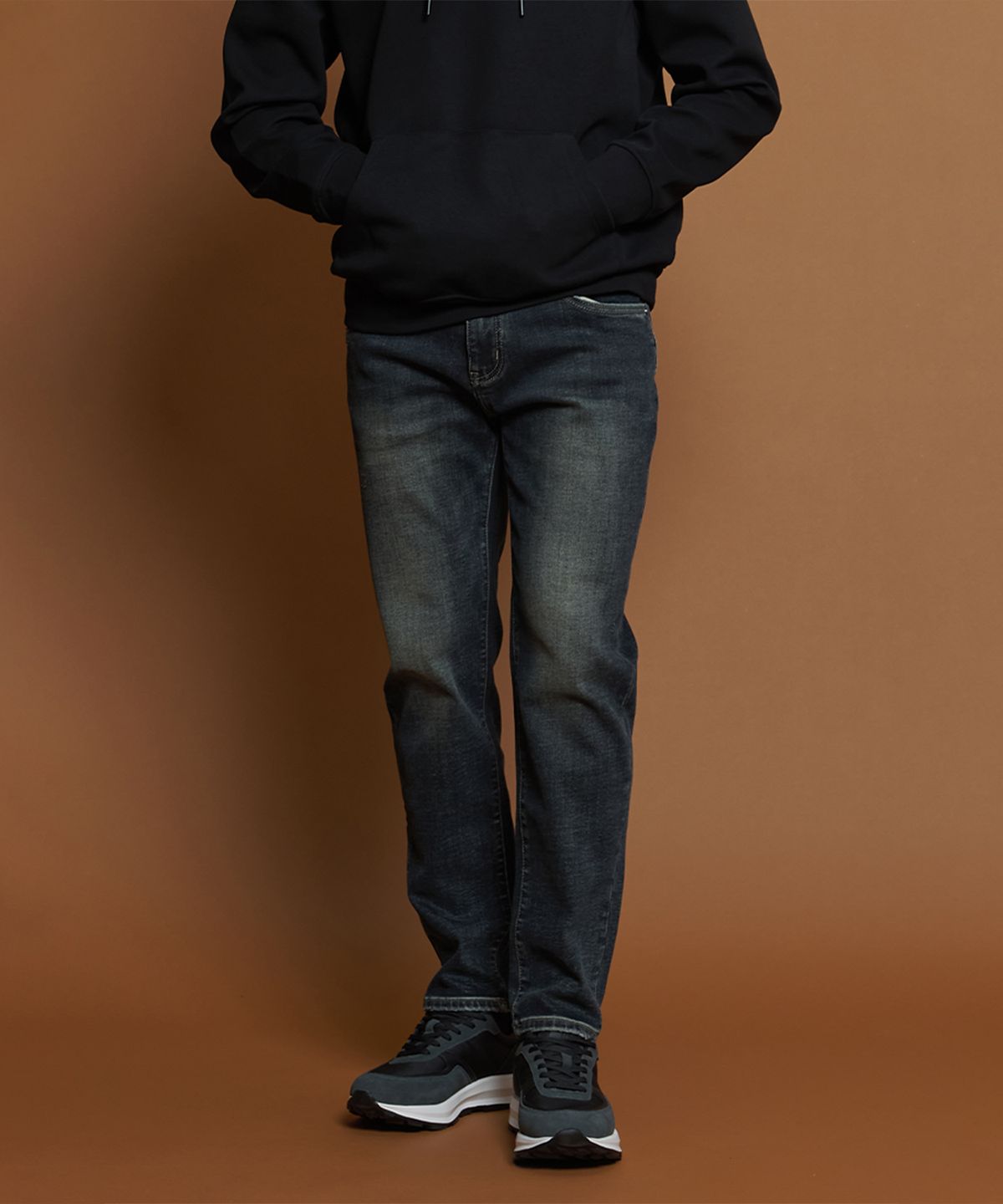 빠니깔레(PANICALE) 블루 빈티지 워싱 기모 데님 팬츠