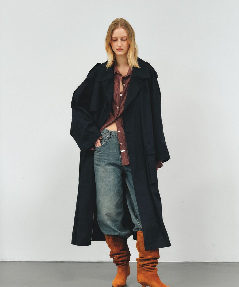 HOODED OVERSIZED TRENCH COAT - NAVY