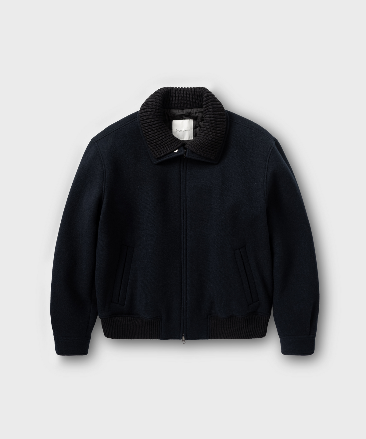 넌블랭크(NONBLANK) 니트칼라 울 블렌드 숏 자켓_DARK NAVY