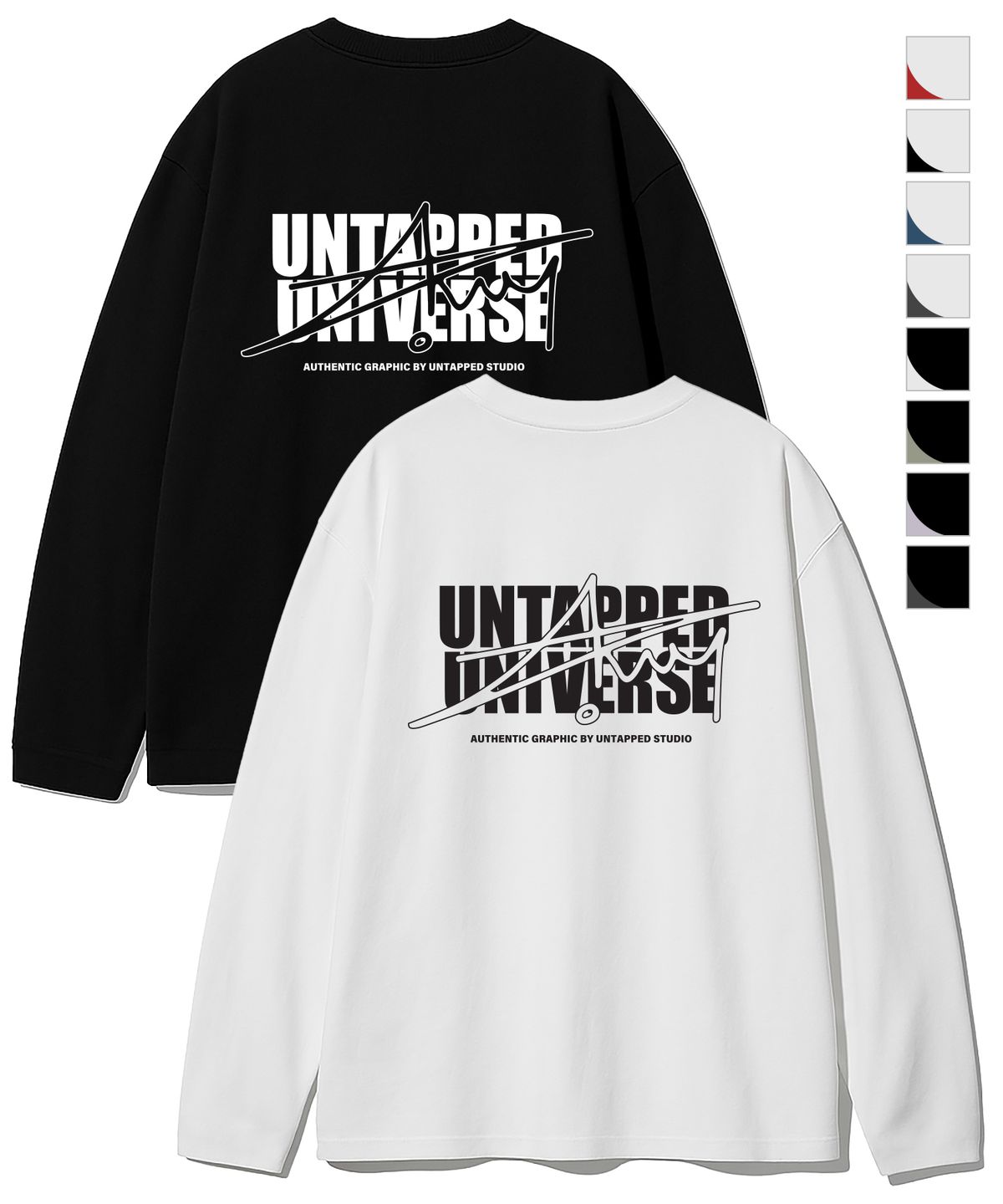 언탭트 스튜디오(UNTAPPED STUDIO) 타이포그래피 아트웍 오버핏 긴팔 티셔츠 8Color
