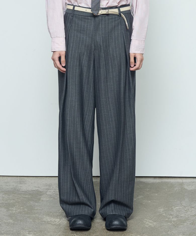 DRAPE HERRINGBONE PANTS (GREY STRIPE)