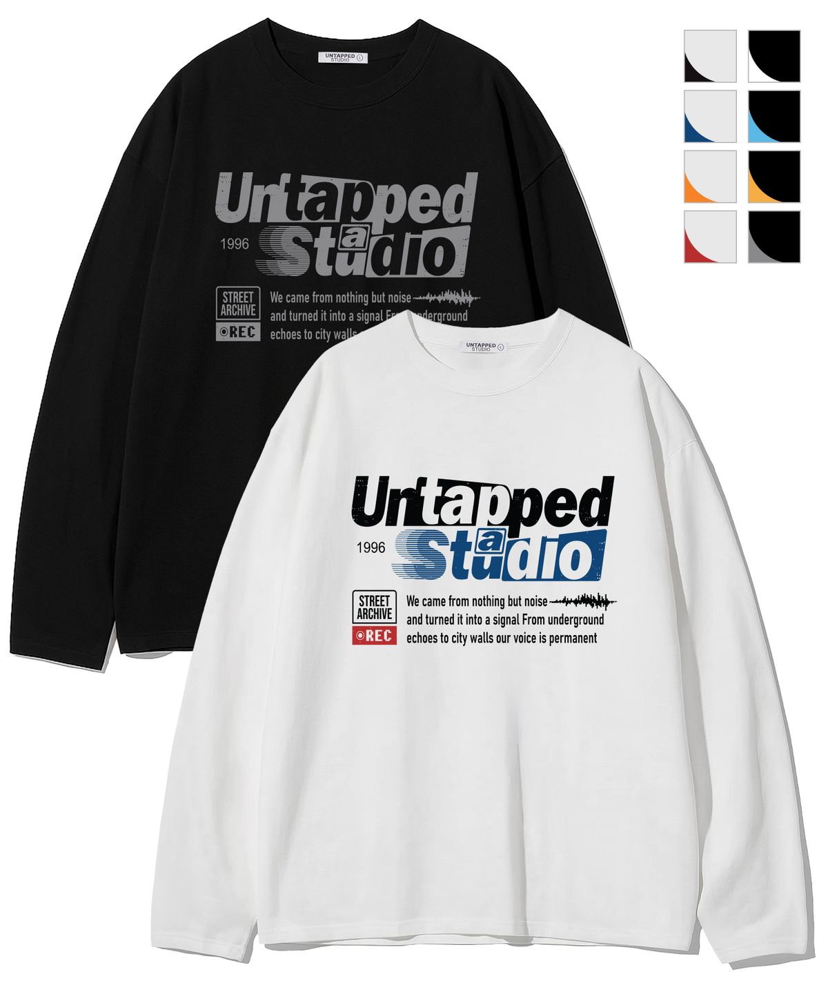 언탭트 스튜디오(UNTAPPED STUDIO) 레트로 레터링 그래픽 오버핏 긴팔 티셔츠 8Color