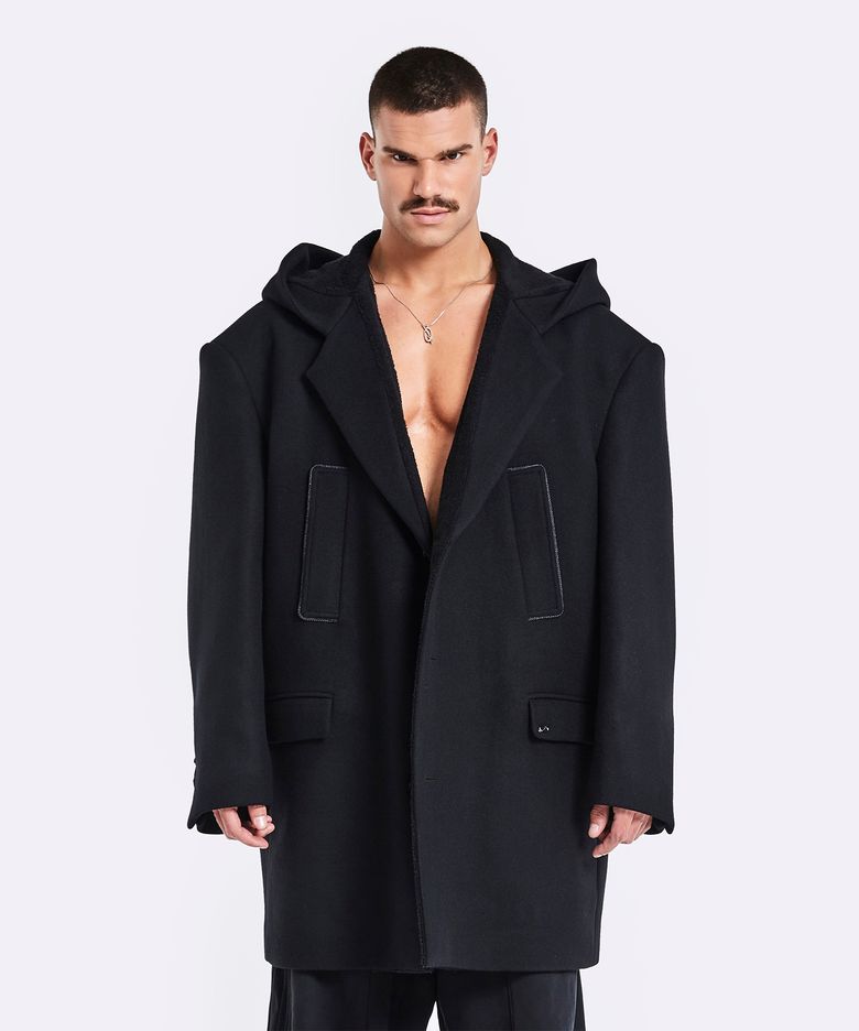 Oversized single hoodie coat - black