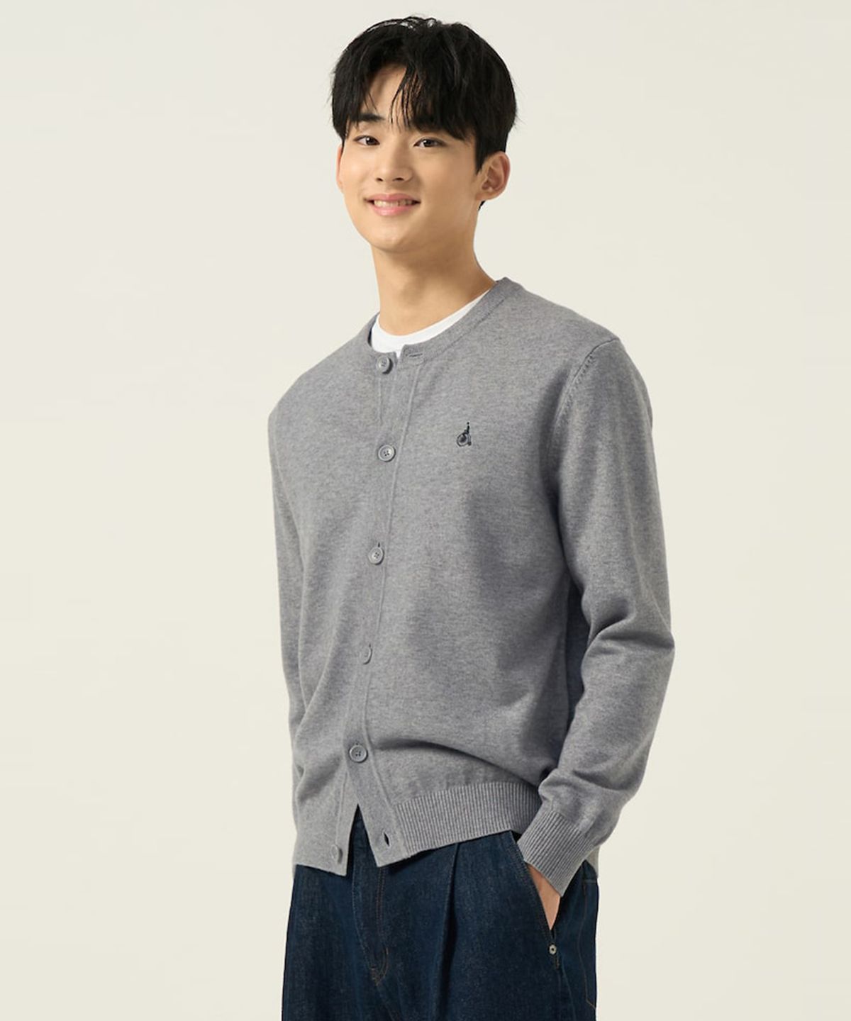 빈폴 멘(BEANPOLE MEN) 울 혼방 라운드 카디건  그레이