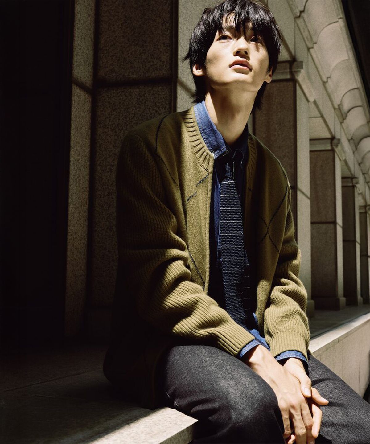 빈폴 멘(BEANPOLE MEN) 아가일 집업 카디건  올리브