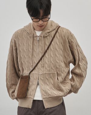 인트레 세미 오버핏 케이블 니티드 후드집업 [베이지]