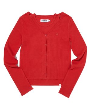 립 슬리브리스 가디건 세트 [레드]