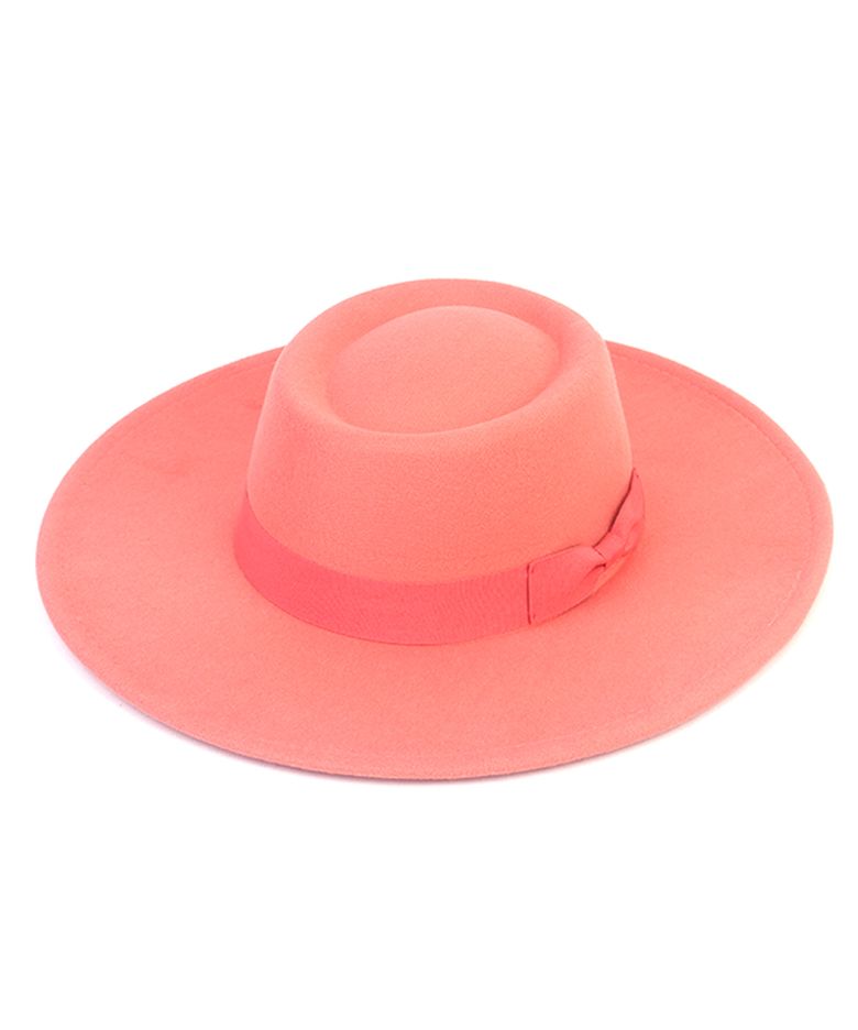 Wool Pink Ribbon Long Fedora 페도라