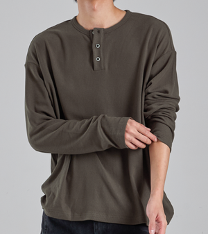 EcoCosy 헨리넥 니트 티셔츠 (카키 브라운)