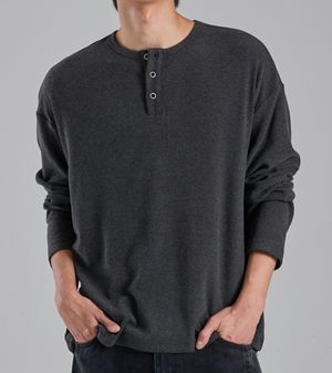 EcoCosy 헨리넥 니트 티셔츠 (다크 그레이)