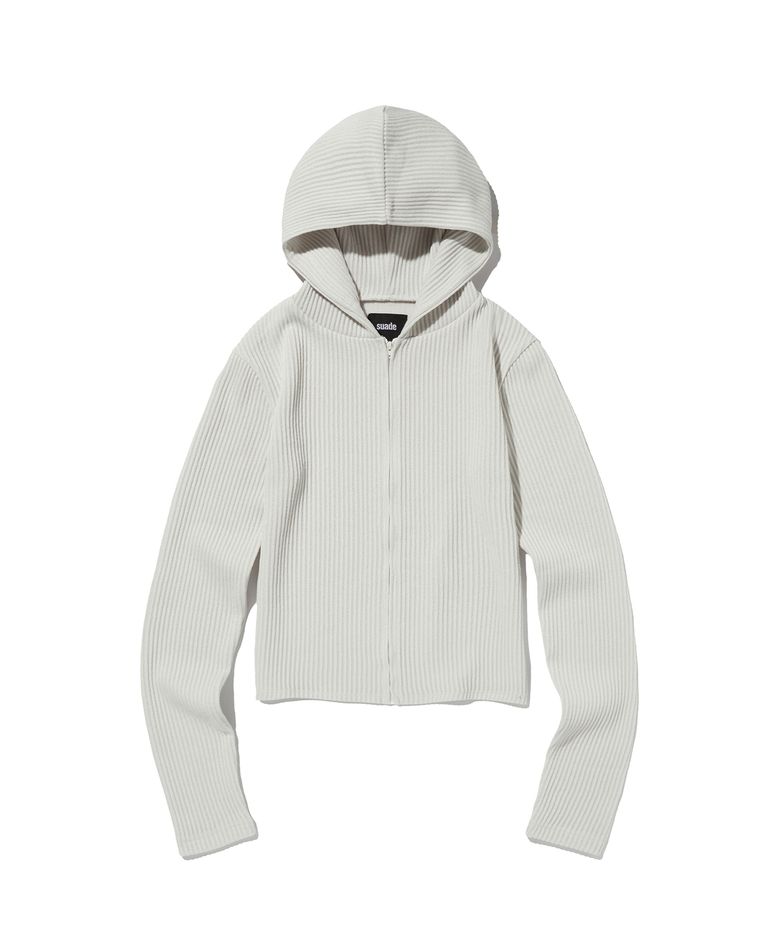 HOODED RIB ZIP UP [LIGHT GRAY]