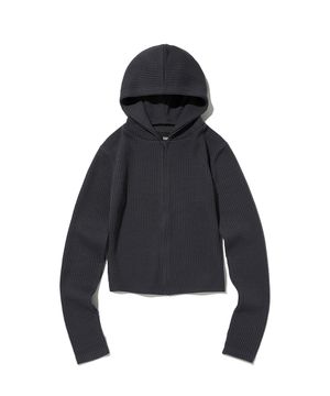 HOODED RIB ZIP UP [CHARCOAL GRAY]