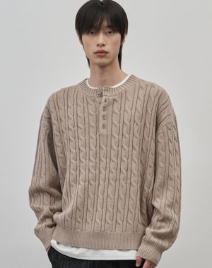 코렌 세미 오버핏 케이블 헨리넥 니트 [베이지]