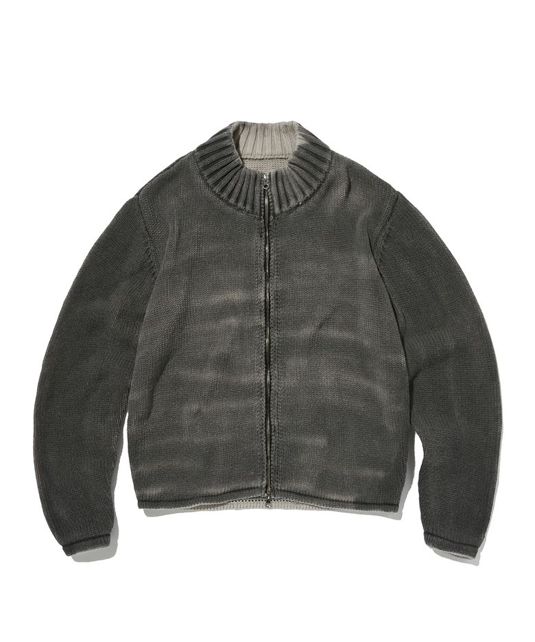 WASHED KNIT ZIP UP [CHARCOAL GRAY]