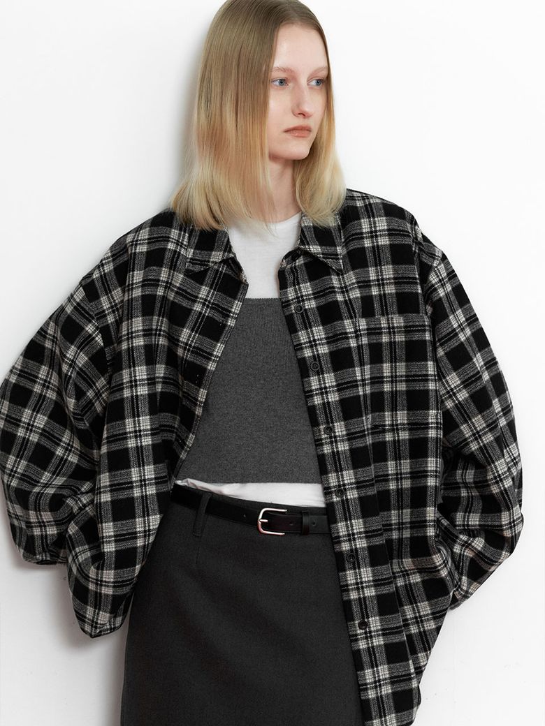WOOL BLENDED OVERSIZED CHECK SHIRT(BL-4379)