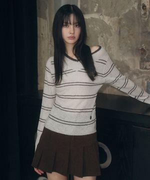 심볼 브이넥 스트라이프 니트 [OAT GREY]