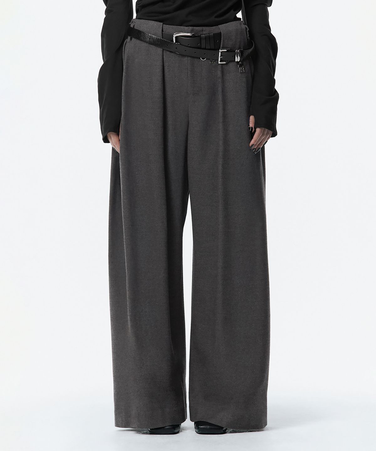 트리밍버드(TREEMINGBIRD) Wide Wool Tuck Slacks [ Gray ]
