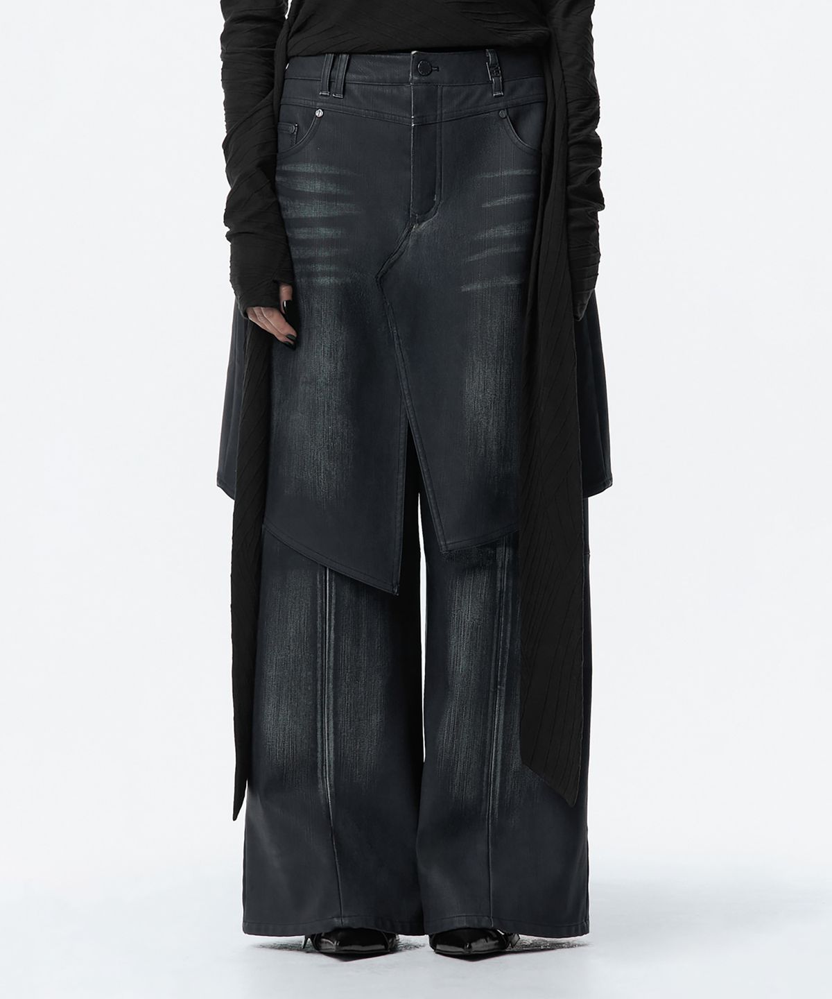 트리밍버드(TREEMINGBIRD) Layered Skirt Pants [ Navy ]