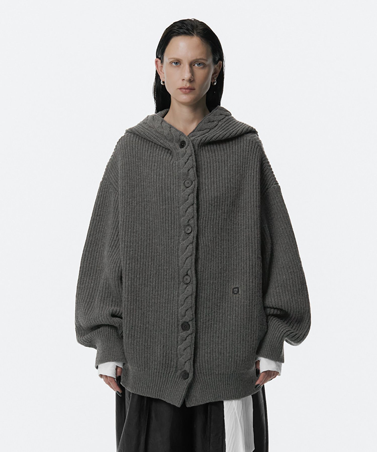 MUSINSA公式 | TREEMINGBIRD Relaxed Cable Knit Hoodie [ Gray ]